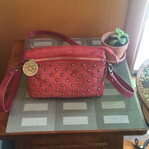 KOMPANERO Distressed Red Leather Crossbody Bag